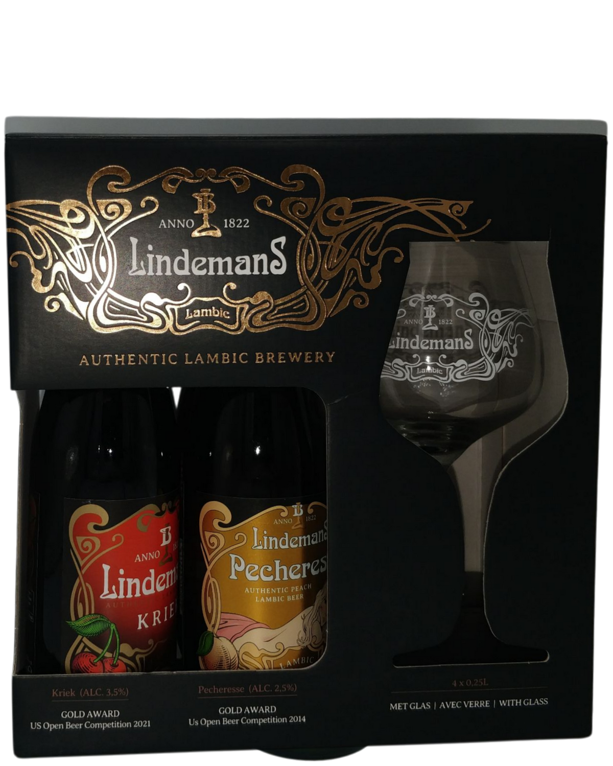 Lindemans Lambic Gaveæske 4x25cl + Glas